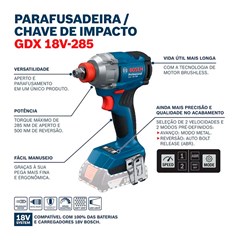 CHAVE DE IMPACTO 18V GDX 18V-285 SB BOSCH